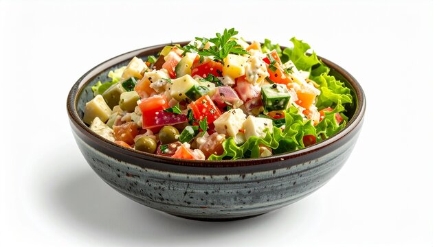 Chopped Greek Salad With Feta Cubes And Vegetables