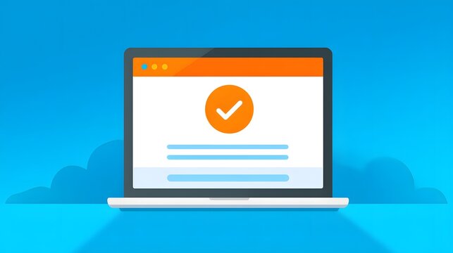 Successful task completion message with checkmark icon on laptop screen.