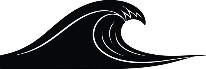 Illustration simple ocean wave curling monochrome design silhouette vector © Thidul Islam