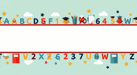 Educational Border with Letters, Numbers, and School Supplies
