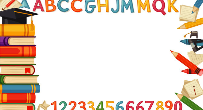 Colorful Educational Frame with Books and Alphabet
