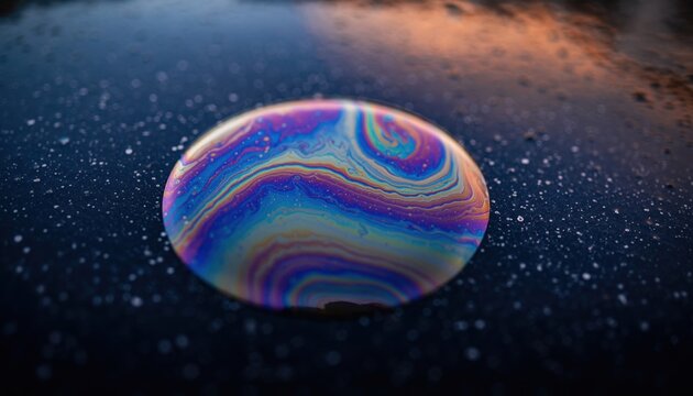 Mesmerizing iridescent soap bubble surface shimmers with rainbow hues perfect for abstract backgrounds, science projects, or ethereal designs - Powered by Adobe