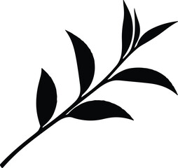 Illustration Tea leaves branch black silhouette organic herbal silhouette vector © Thidul Islam