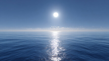 Obraz premium Brilliant sun shining over calm blue ocean waves under clear sky water