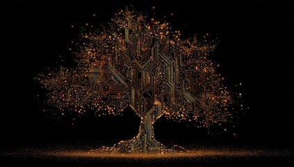 Digital tree of circuits against black background