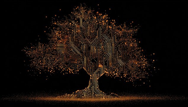 Digital tree of circuits against black background