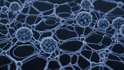 Network of interconnected cells or viruses concept illustration in blue tones, depicting science