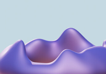 3d render Elegant flowing purple and lavender 3D abstract ribbon wave with glossy surface against light blue backdrop, perfect for futuristic and artistic visuals