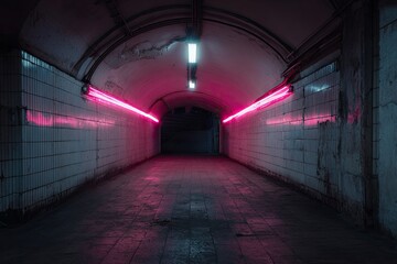 Neon-lit underground tunnel