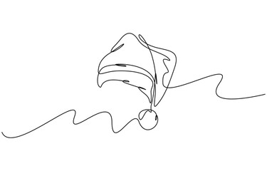 Santa Claus hat Continuous one line drawing Christmas winter hat outline Vector illustration. Christmas winter new year concept.