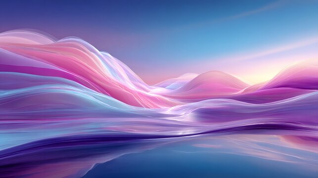 Surreal abstract landscape of flowing pastel waves under a vibrant sky.