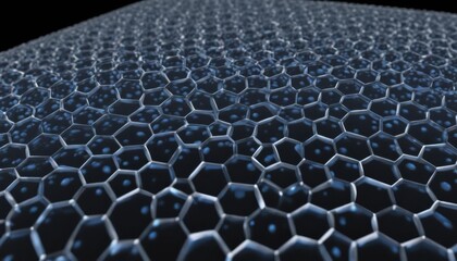 Naklejka premium Detailed hexagonal cell structure with internal spheres in dark background