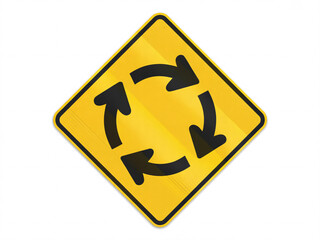 Vibrant yellow roundabout sign illustration promotes safe driving and traffic awareness for modern transportation and road safety campaigns.