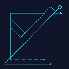 A geometric abstract design with a checkmark, arrows, and a square frame, symbolizing progress or data visualization.