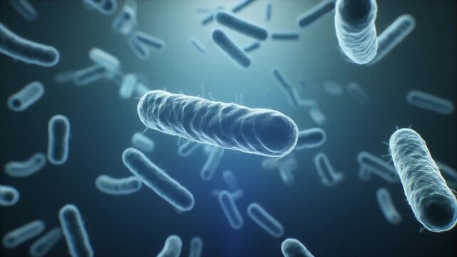 3D illustration of rod-shaped bacteria (bacilli) in a liquid medium