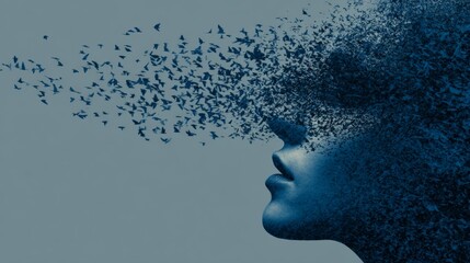 Portrait of woman profile face double exposure