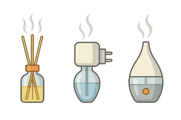 Various types of aroma diffusers and air fresheners releasing pleasant scents