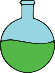 Fototapeta premium Illustration of Chemical Round Flask with Green Liquid Isolated On Transparent Background Vector Drawing of Laboratory Glassware for Science Experiment