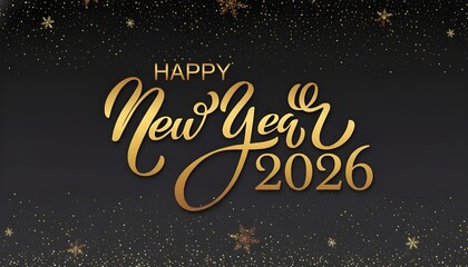 Elegant golden happy new year 2026 calligraphy on dark sparkly background