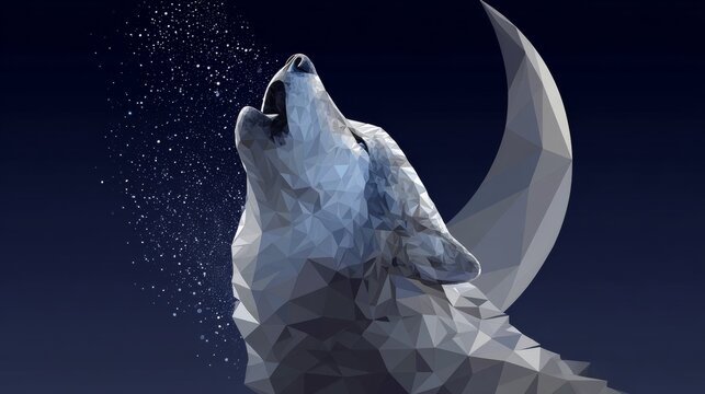 Geometric low poly wolf head howling