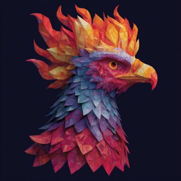 Low poly phoenix head emerging from ashes