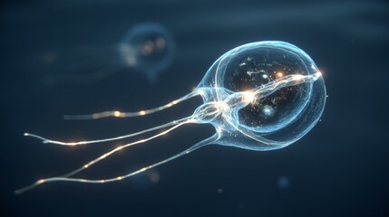 Cyan amoeba forms pulsating cellular membrane