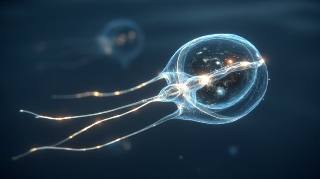 Cyan amoeba forms pulsating cellular membrane