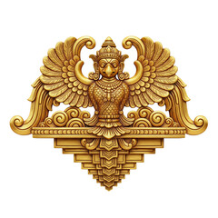 Obraz premium Ornate Golden Garuda Crest With Decorative Frame And Traditional Mythological Styling For Cultural Religious Design Use