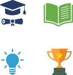 Academic Success, Innovation, and Knowledge Vector Icons Set, graduation cap and diploma