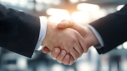 Two businessmen shaking hands to finalize a successful partnership deal.