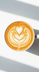 Delicious latte with beautiful heart latte art, isolated on white background