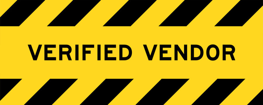 Yellow and black color with line striped label banner with word verified vendor