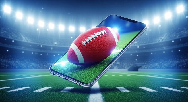 Online sports betting app with football on a smartphone screen