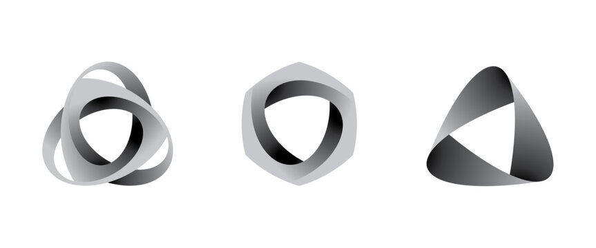 Abstract twisted infinity triangle loop shapes &ndash; modern 3d geometric monochrome vector design.
