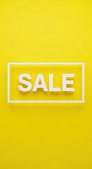 White sale sign in a frame on a vibrant yellow background