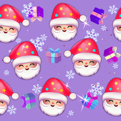 Fun seamless Christmas pattern with Santa Claus and gifts.