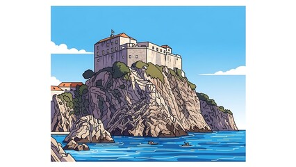 Fortress on a Cliff - A Coastal Castle Illustration.