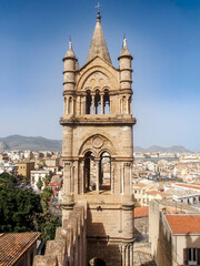 Soaring Bell Tower of Palermo Cathedral (13th Century Arab-Norman Architecture) and Cityscape View, Sicily