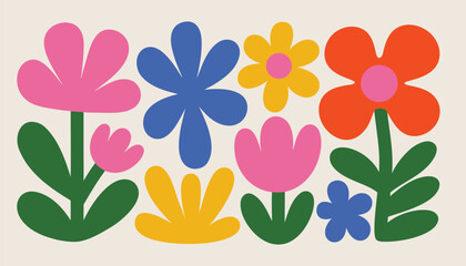 Simple Modern Geometric Abstract Flower Tile Motif Illustration Set