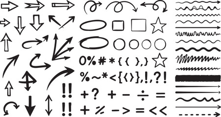 Hand drawn arrow and symbol collection for creative design elements and visual communication