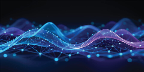 Bright fractal wave design illustration with blue glowing energy lines on a black abstract technology background