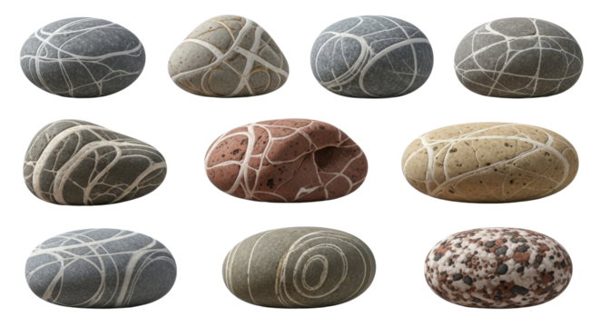 Stunning collection of nine patterned stones showcases earth's natural artistry and geological beauty in detail
