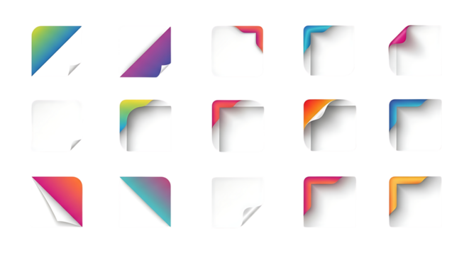 Set of blank paper elements with gradient peeled corners isolated - Powered by Adobe