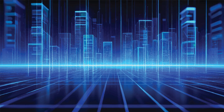 Blue digital data wave chart on a binary code background for financial market growth concept and technology design illustration
