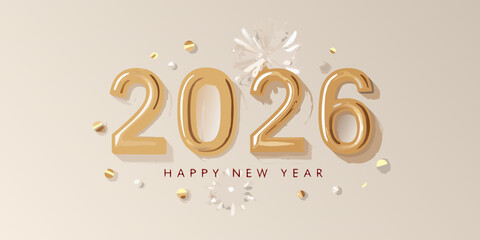 Elegant 2026 new year celebration with gold numbers and confetti