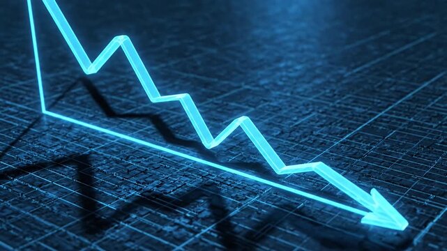 Glowing Blue Line Graph Showing Downward Trend Indicating Financial Loss and Business Decline Digital Economy Data Analysis and Stock Market Recession Concept