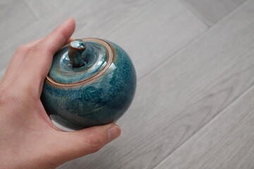 blue apple shape ceramic pot 
