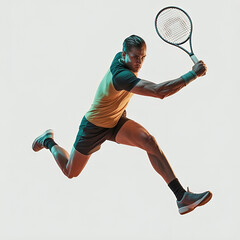 Dynamic Tennis Player Leaping in Action