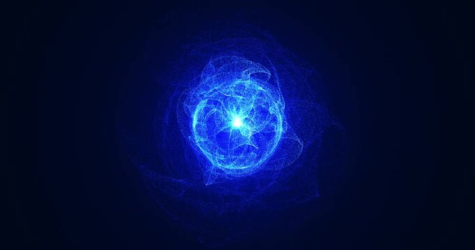 In the depths of space, an abstract star twinkles in the form of a shining energy ball, shrouded in a whirlwind of blue energy flows. Its dark core contrasts with a bright halo, creating the feeling o