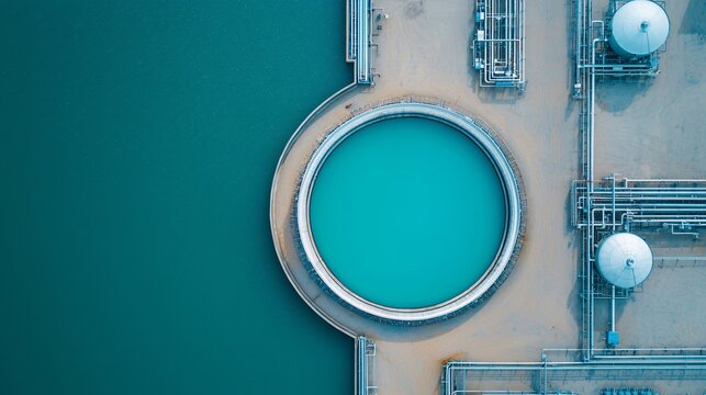 Hydrogen tank array near renewable ocean-based production facility featuring autonomous monitoring systems.